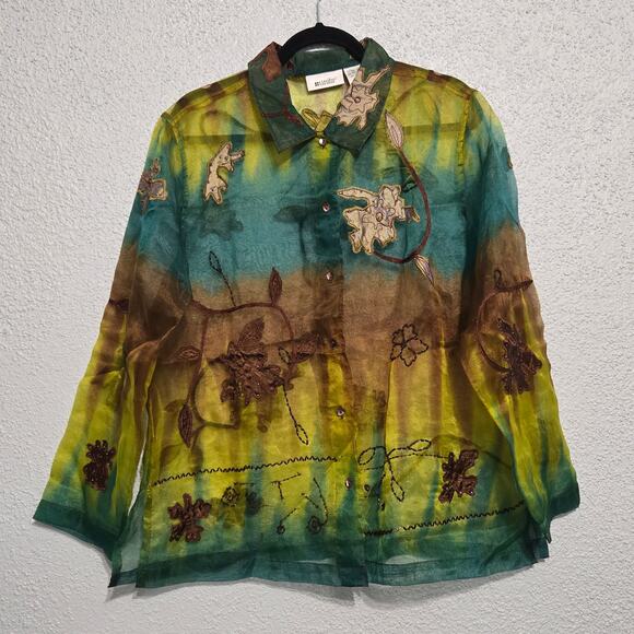 Vtg Units Womens Beaded Embroidered Button Up XL Artsy Cottagecore Fairy Nature - Picture 1 of 8